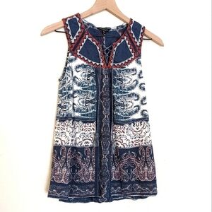 Lucky Brand Paisley Embroidered Boho Tassel Tank size Small
